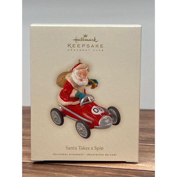 2008 HALLMARK KEEPSAKE ORNAMENT QXC8014 SANTA TAKES A SPIN RACE PEDAL CAR - Picture 2 of 10